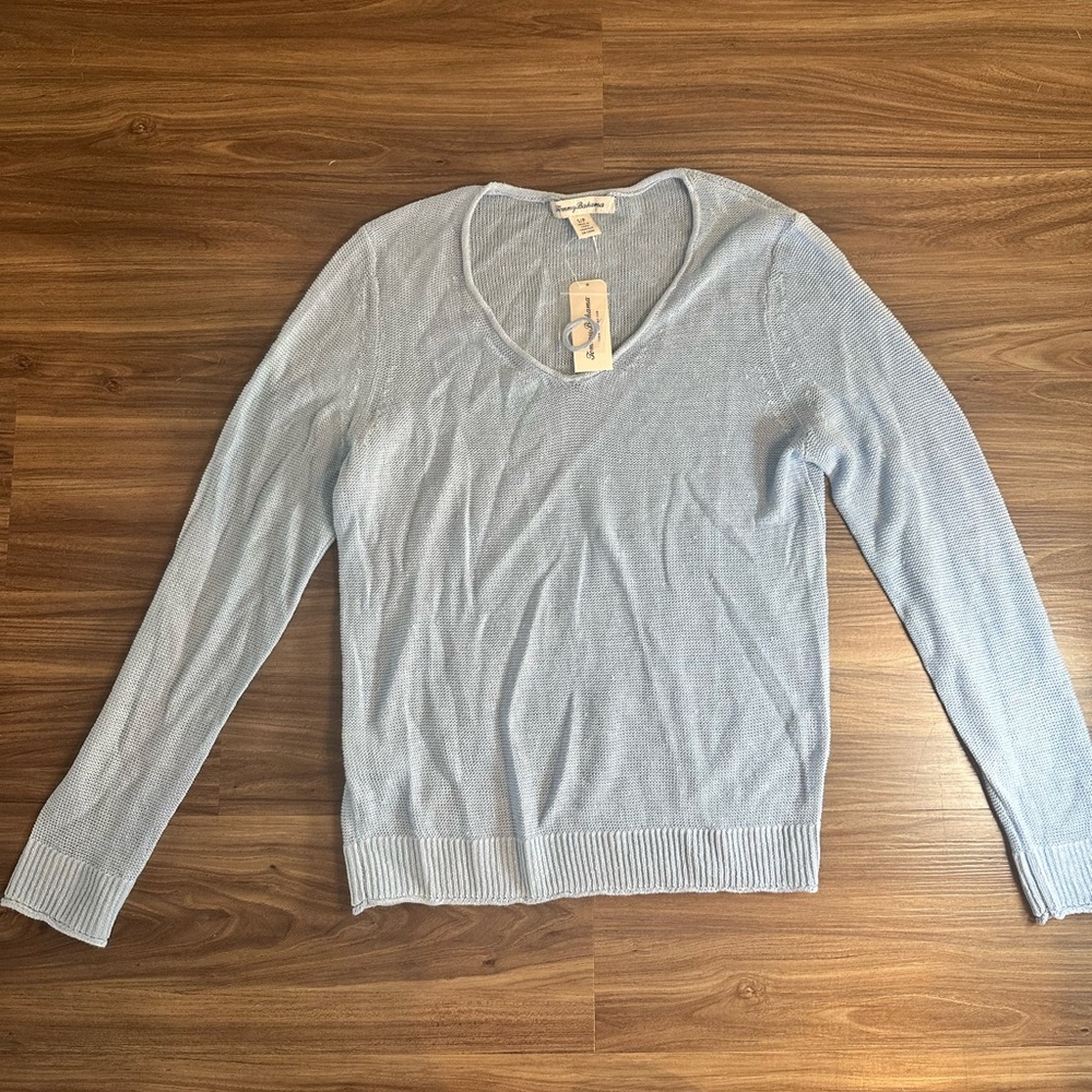 Tommy Bahama Cedar Linen Sweater Blue Lightweight V-Neck Size S NWT